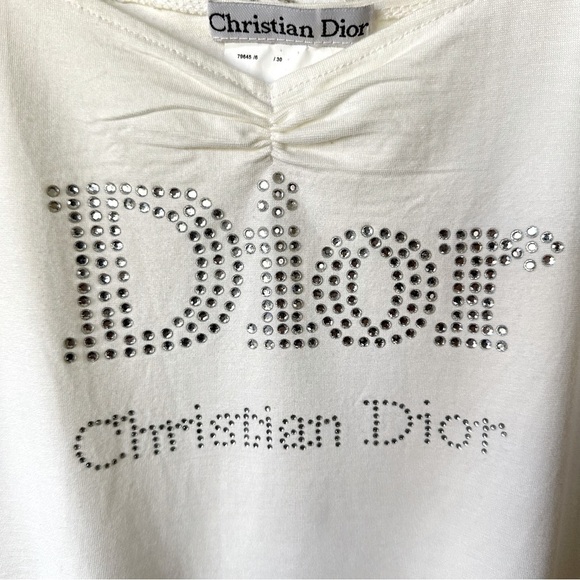 Dior Tops - Christian Dior Longsleeve Top Featuring Rhinestone Embellished Logo Sz 30